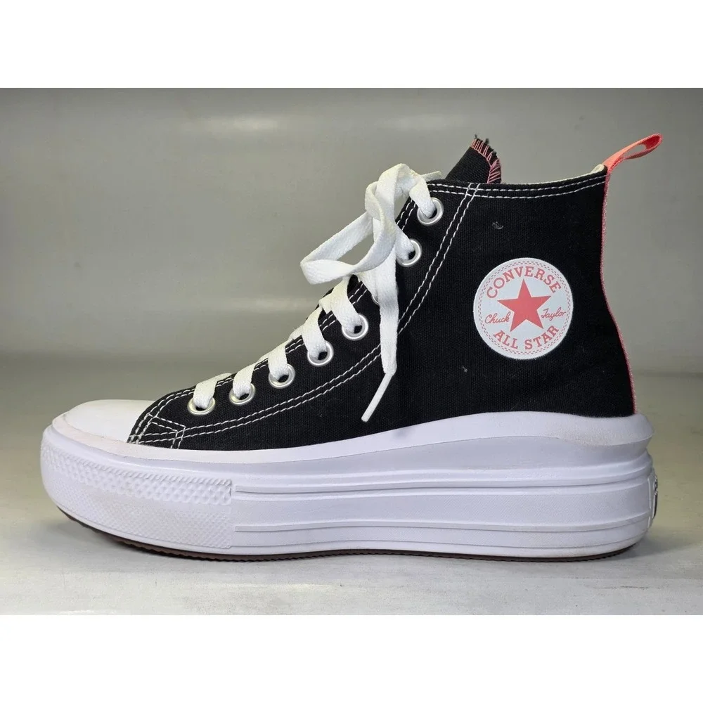 Converse All Star Kids Sneakers Size‎ 4 Black White Pink Platform Shoes 271716C